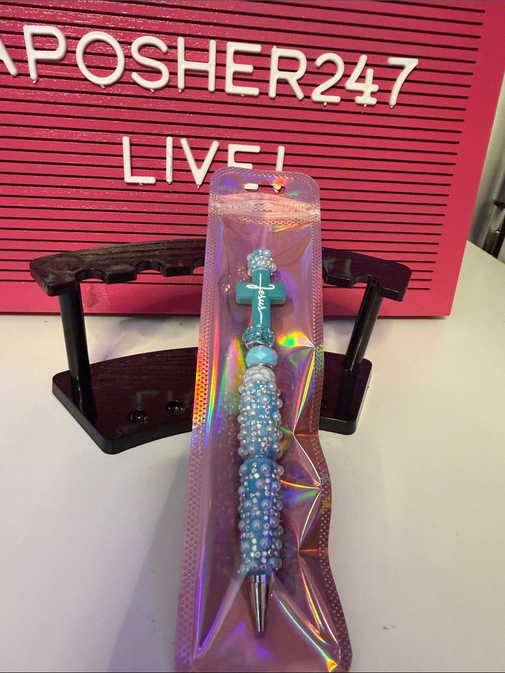 CHRISTIAN CUSTOM CROSS Beaded Pens - Pink, Aqua, Black,Purple $6 ea or 6/$30 - Picture 6 of 6